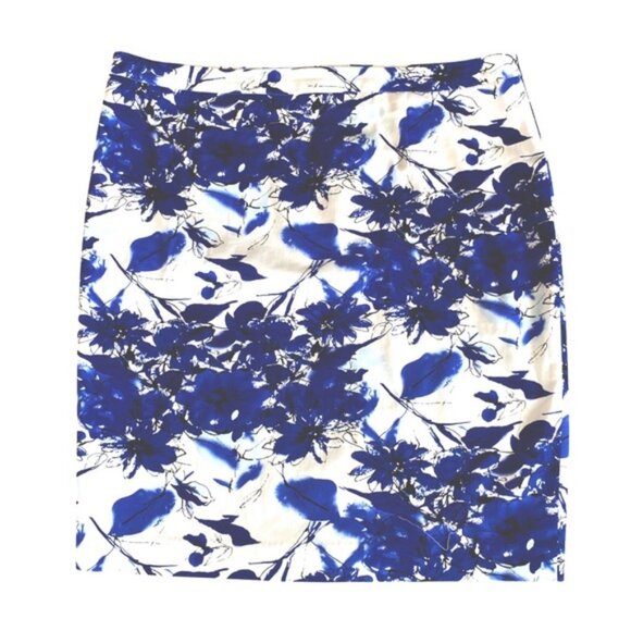 cleo comfy floral lined stretchy pencil skirt in blue and white. Women’s size 18 - Picture 1 of 7